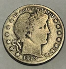 1913 D Barber Half Dollar Good 90% Silver Key Date