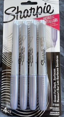 SHARPIE  Metallic Permanent Markers, Fine Point, Silver, 4 Count 39109PP NEW