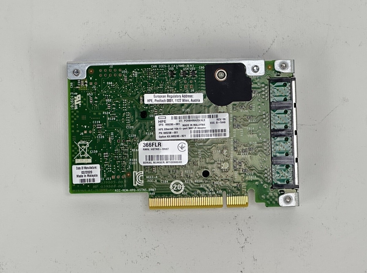 HPE 665238-001 Intel I350-T4V2 366FLR RJ45 1GB PCIe 4-Port NIC