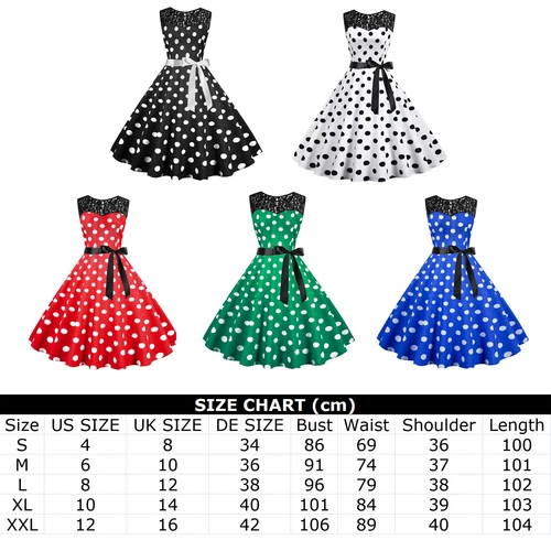 Retro Women Polka Dot 50s,60s Rockabilly Cocktail Party Swing Housewife Dress UK - Picture 48 of 62