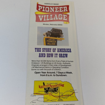 1986 Pioneer Village NE Museum Harold Warp Minden Brochure Map Tourist Guide 8K