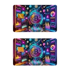 2 PCS BITCOIN Crypto Skin Cover GLITTER BRIGHT Credit Debit Card Stickers #111