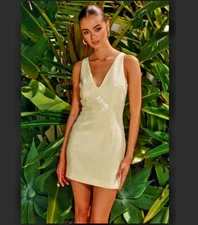 Runaway Yellow Sequin Dress Size S BNWT Runaway by ROSALIA low back RRP $140