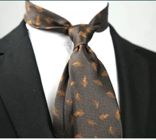 New Classic Polka Dot Brown Coffee JACQUARD WOVEN 100% Silk Men's Necktie Tie