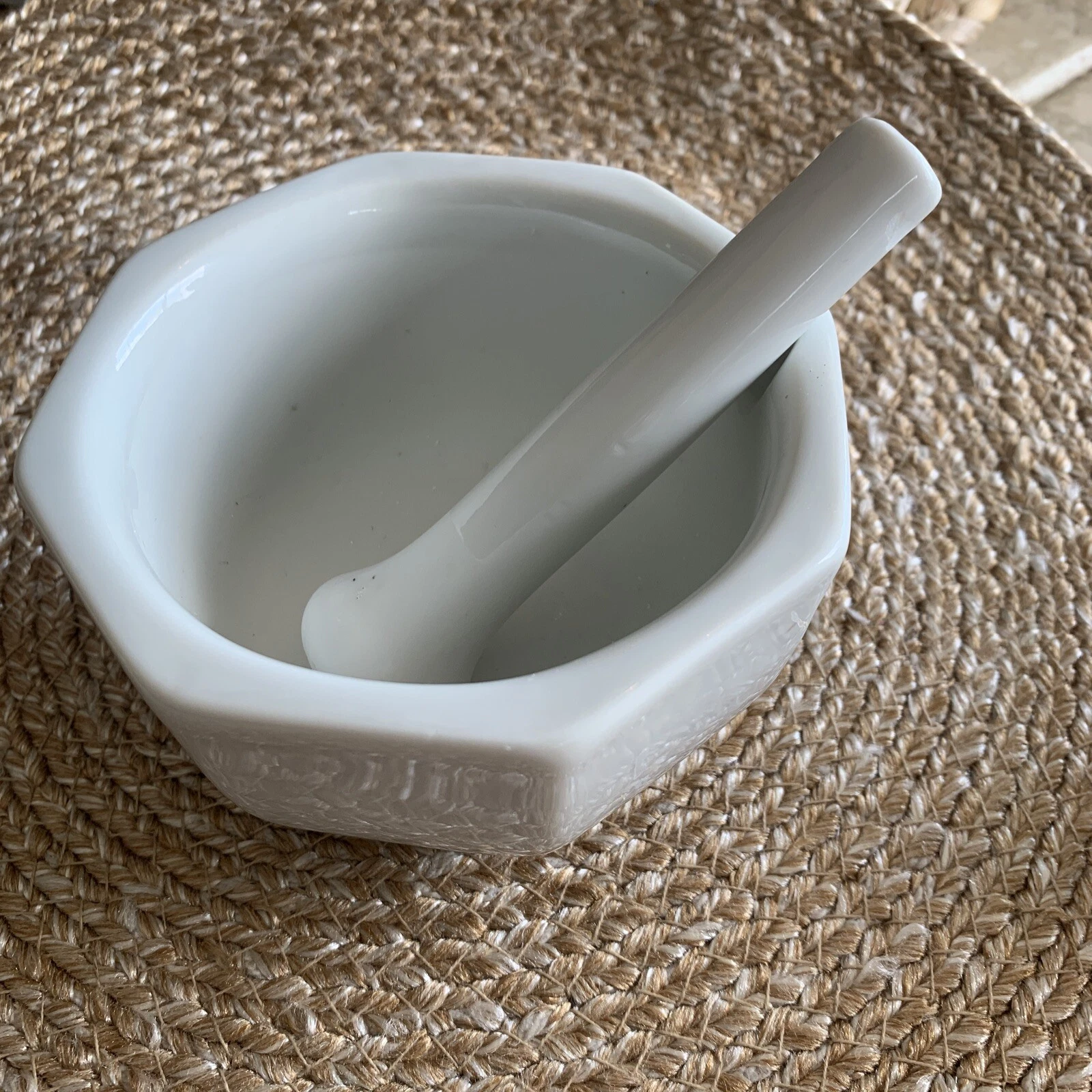 White ceramic mortar and pestle Vintage
