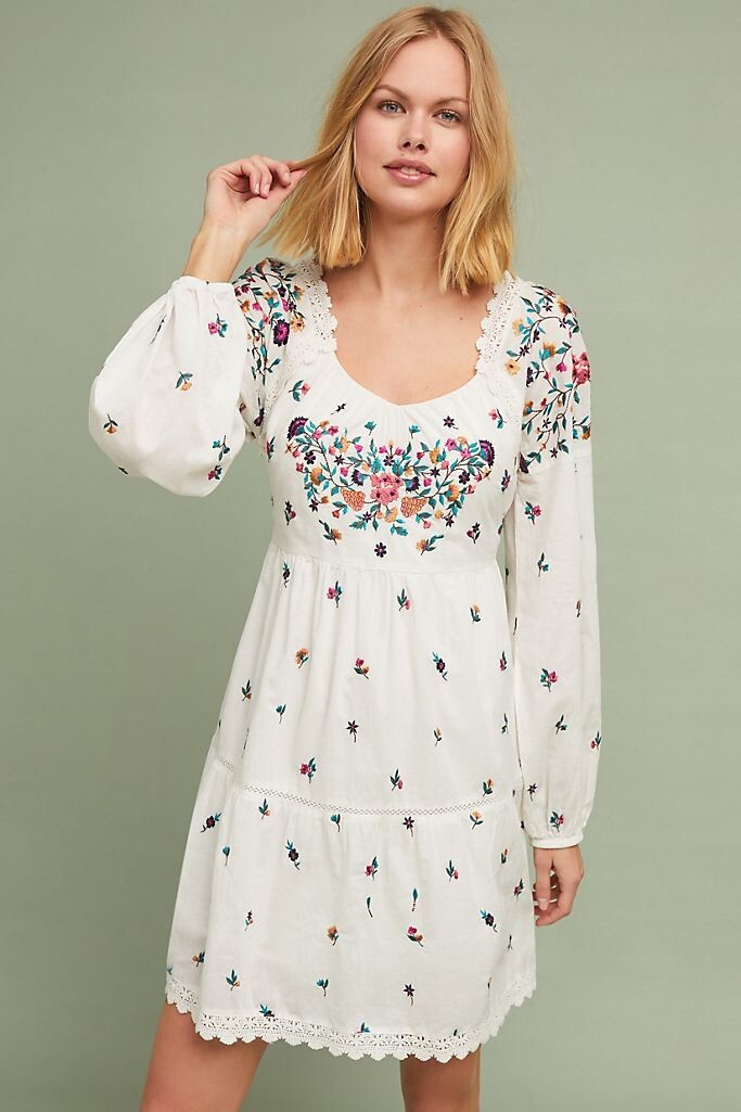 white peasant dress embroidered 60 Tory Burch Embroidered Peasant Dress Maxi White Cover Up Beach Caftan M