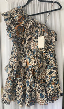 NWT ULLA JOHNSON Naomi Dress Clematis Floral Print One Shoulder Ruffle sz 2 GOOP
