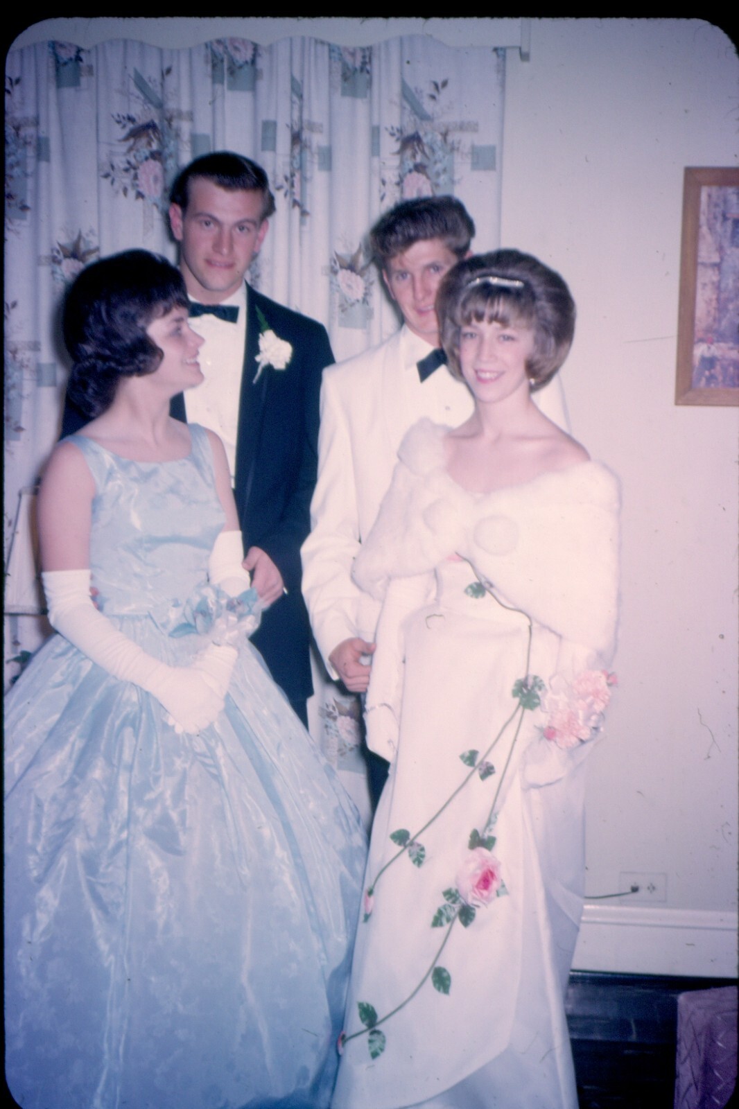 4 vintage 35mm slides 1960s girl wearing school prom dance gowns boys ...