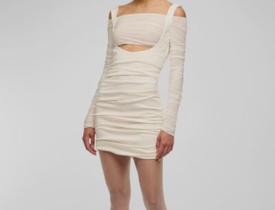 ruched white dress long sleeve Breanna White Long Sleeve Ruched Maxi Dress