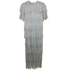 Vintage Cattiva New York Blue Lace Tiered Dress Back Zip Short Sleeved Size 8