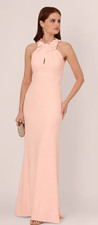Adrianna Papell Evening Gown Size 2 Peach Kiss Rosette Halter Crepe NWT JAN865