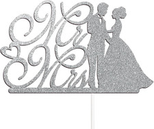 Mr and Mrs Cake Topper, Bride and Groom Sign for Wedding, Engagement, Silver Met