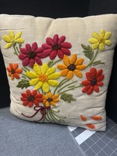 vintage Embroidered Floral Throw Pillow 13 X 15