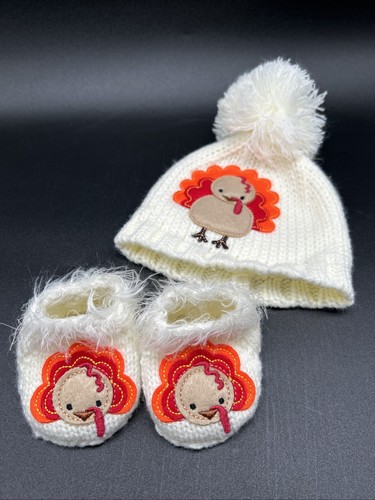 Little Me Baby Turkey Hat And Booties/Socks Thanksgiving Fall Knit 0-6 Months