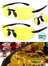 Wrap Rimless Bifocal Sunglasses Night Driving Yellow Lens Reading Sunglasses