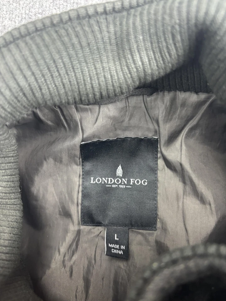 Chaqueta antiniebla London para hombre grande mezcla de lana carbón cremallera soporte a presión cuello bolsillos Foto 2 de 4