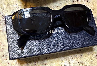 PRADA Milano Women s Black Rectangle Sunglasses Gray Tinted Plastic Lenses