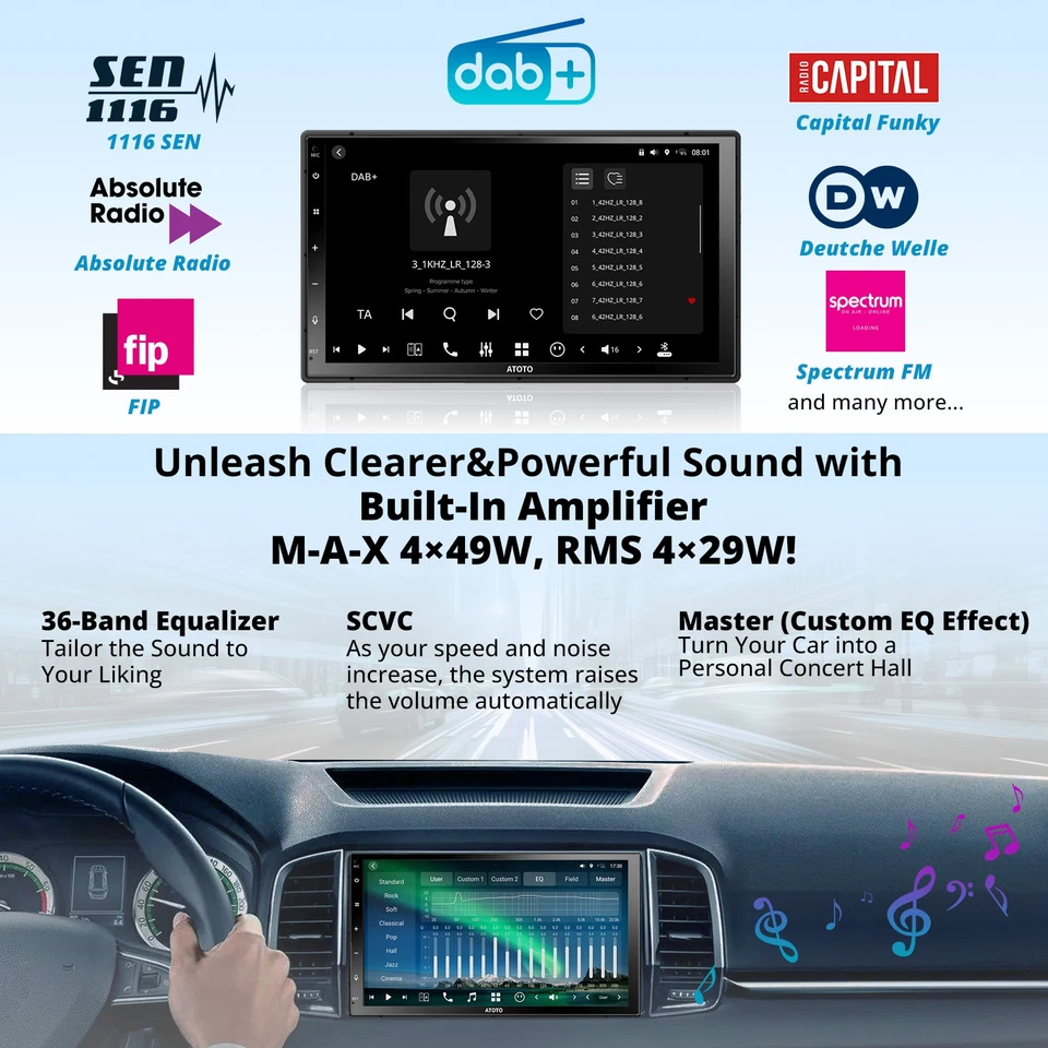 ATOTO DAB+ 7" Doppio DIN AI Android Autoradio Wireless CarPlay 8+128G GPS Navi - Immagine 4 di 4