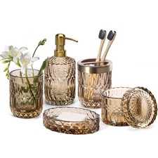 6PCS Clear Glass Bathroom Accessories Set - Soap Dispenser, Toothbrush Holder, T