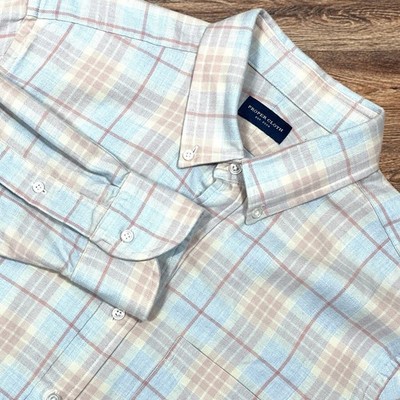 Proper Cloth Christopher Ryan Lightweight Flannel Mens L TALL Pastel Plaid