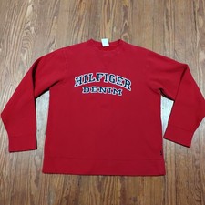 Vintage Tommy Hilfiger Sweatshirt Mens M Red Denim Jeans Sweater Crew Y2K 90s
