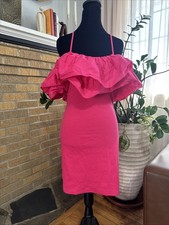 Zara Woman Ruffled Dress Ribbed Sz L Barbie core 2000 Glam Romantic Bodycon Club