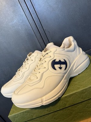 Gucci Herren Beige Ineinandergreifende Marine GG Rhyton Turnschuhe Größe 13UK/14US