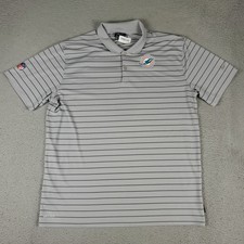 Nike Miami Dolphins Polo Shirt Mens XL Gray Striped Dir Fit NFL Short Sleeve