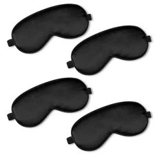 4 Pcs Silk Sleep Eye Masks Adjustable Strap Black