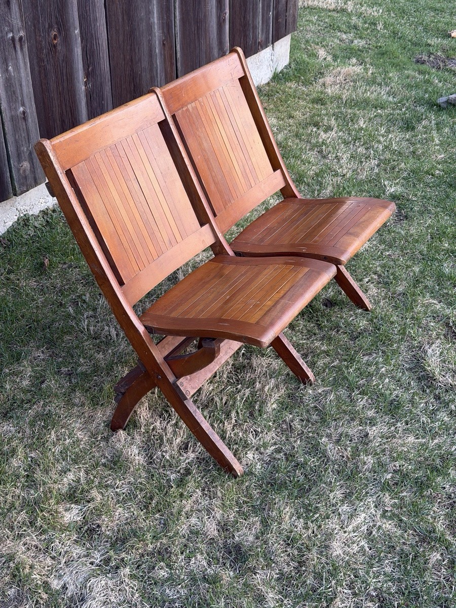 heywood wakefield 2連 シアターチェア Heywood Wakefield Early 20th Century Wood Slat Folding Double