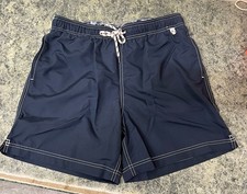 New Men  s Medium Lands End Lined Volley Swim Trunks Shorts Navy Blue 32-34