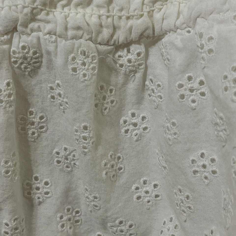 ROXY Vintage Y2K White Babydoll Eyelet Top Smocked Lined Surfer Beach Size L - Image 3 of 4