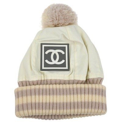 Chanel White Sport Line Knit Cap #M Small Good 166018 | eBay