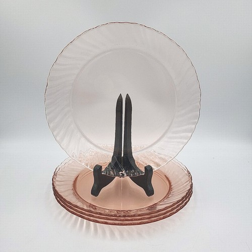 Vintage Arcoroc Franc Pink Swirl Rosaline 8" Glass Plates, France, Set Of 4