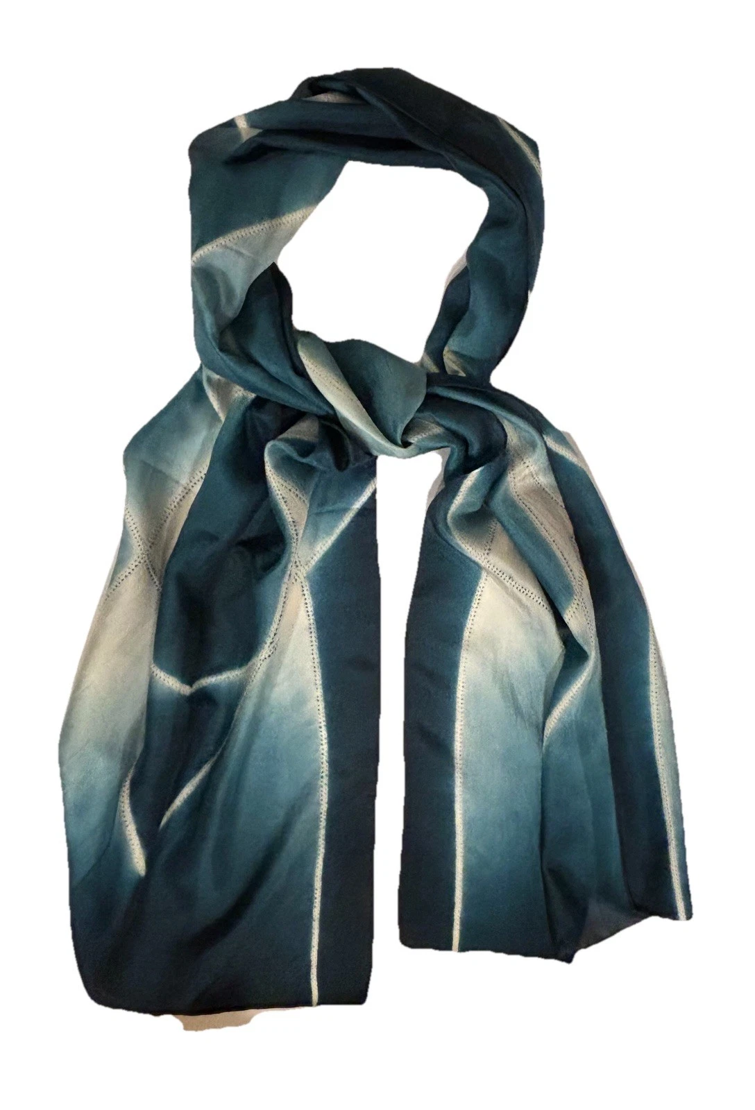 Eileen Fisher Teal Shibori Silk Scarf Made In Japan 15”x78