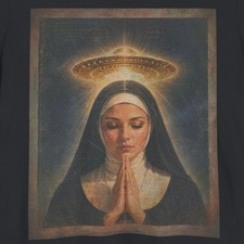 Listing image for Vintage UFO NUN T-Shirt, Alien God Disclosure Shirt, UAP Jesus Christ Bible Tee