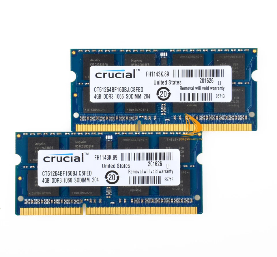 Crucial 2X 4 Go 2RX8 PC3-8500S DDR3 1066Mhz SODIMM mémoire d'ordinateur portable - Photo 2/4