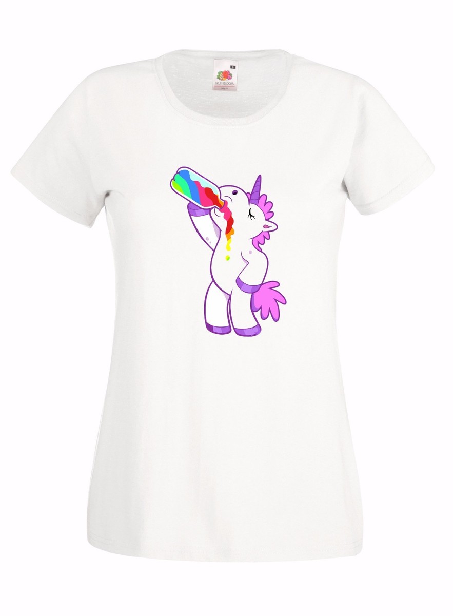 T-shirt Maglietta Donna J1614 Unicorn Fun Rainbow Fun Pony