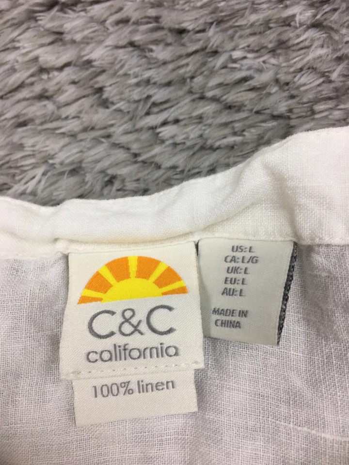 C&C California Linen Shirt Womens Size Large White Blue Pink Striped - Image 4 of 4