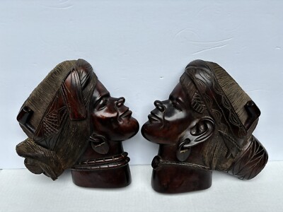 African Collection 2 Ethnographic Face Hang Wall Wood Vintage  10  L x 9  Wide