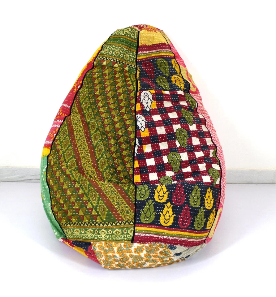 Bolso de frijoles bohemio floral de algodón Kantha acolchado hecho a mano funda decorativa Foto 3 de 3