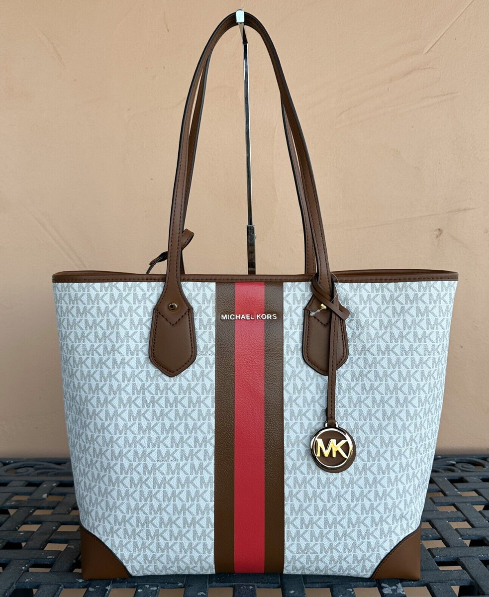 MICHAEL KORS EVA LARGE TOTE TRAVEL BAG + 1 POUCH CENTER STRIPE MK