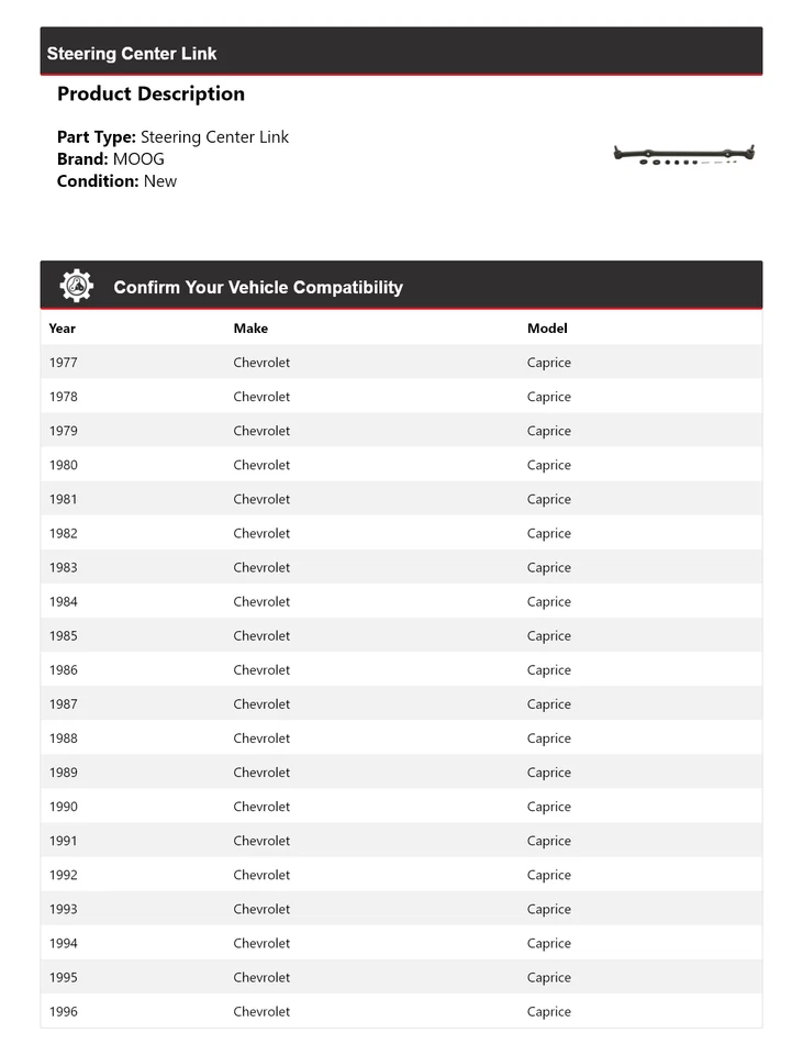 Eslabón central de dirección MOOG 1977-1996 1978 1979 1980 para Chevrolet Caprice 1977-1996 Foto 2 de 4