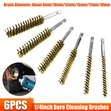 6Pcs 1/4" Hex Shank Brass Bore Cleaning Brush 8/10/12/15/17/19mm For Power Drill