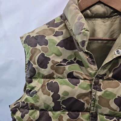 Camo Down Puffer Vest Mens Large Vintage Duck Snap Button 4 Color