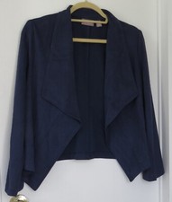 CHICO'S Womens Navy Blue Jacket Open Front Faux Suede Soft Size 1 Small 8 79