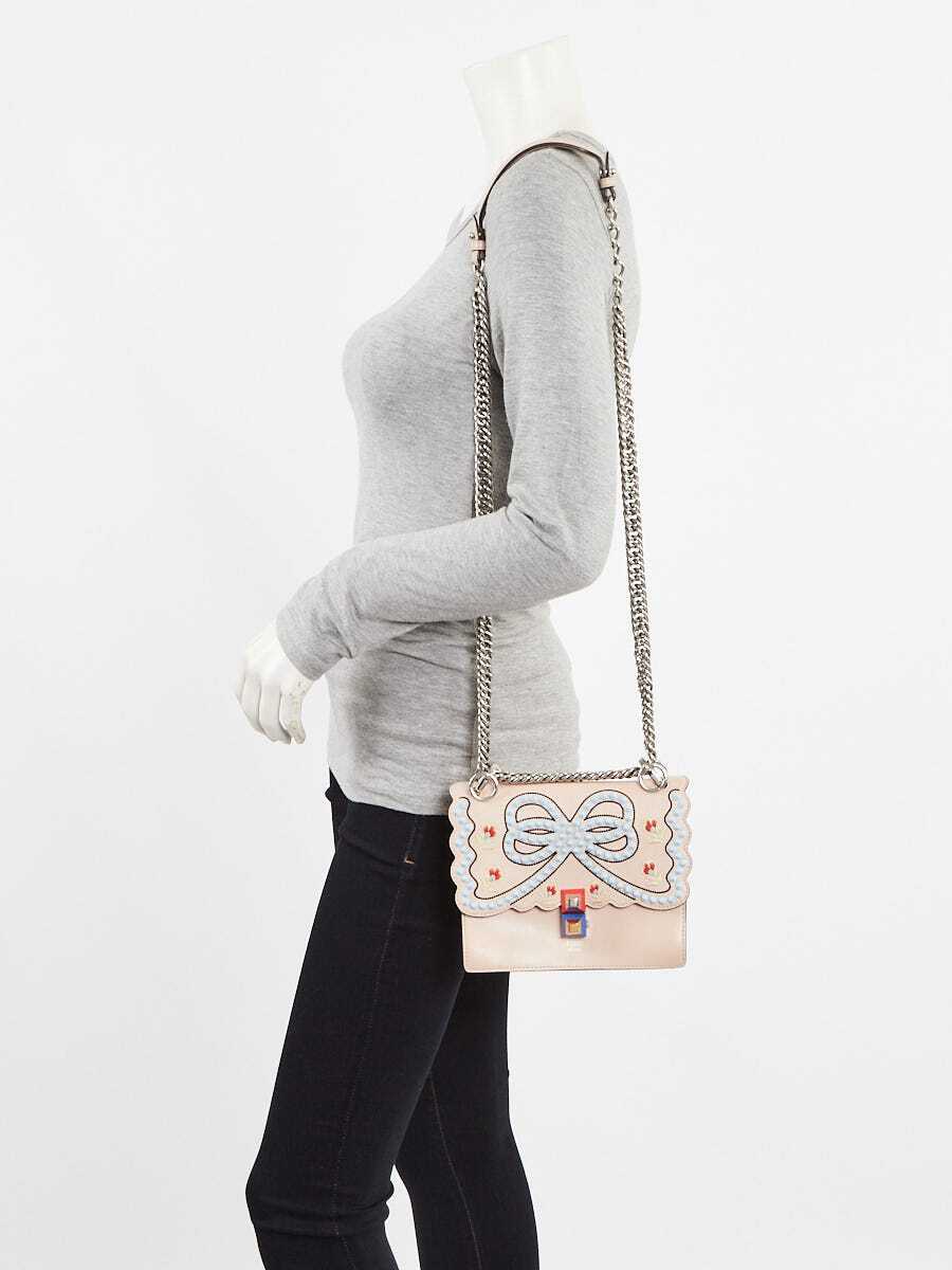 Fendi Pink Leather Studded Bow Small I Kan Chain Shoulder