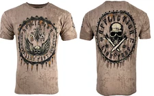 Affliction Men's T-Shirt Rustproof Skull Wings Biker Sand S-5XL