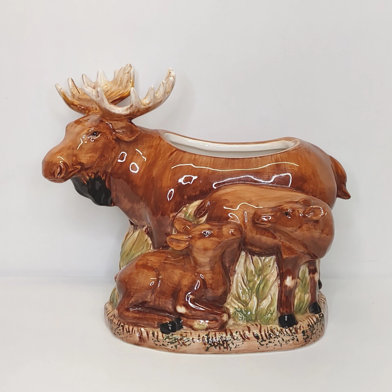 WCL Pottery Moose With Babies Cookie Jar No Lid Ceramic