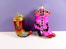 2 COWBOY BOOTS Christmas Ornaments Western Holiday Home Decor